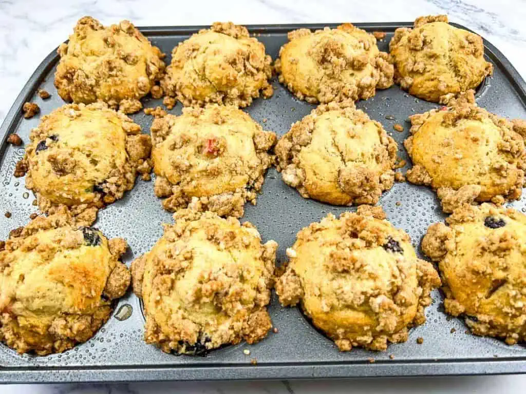 Baked muffins in the muffin tin.