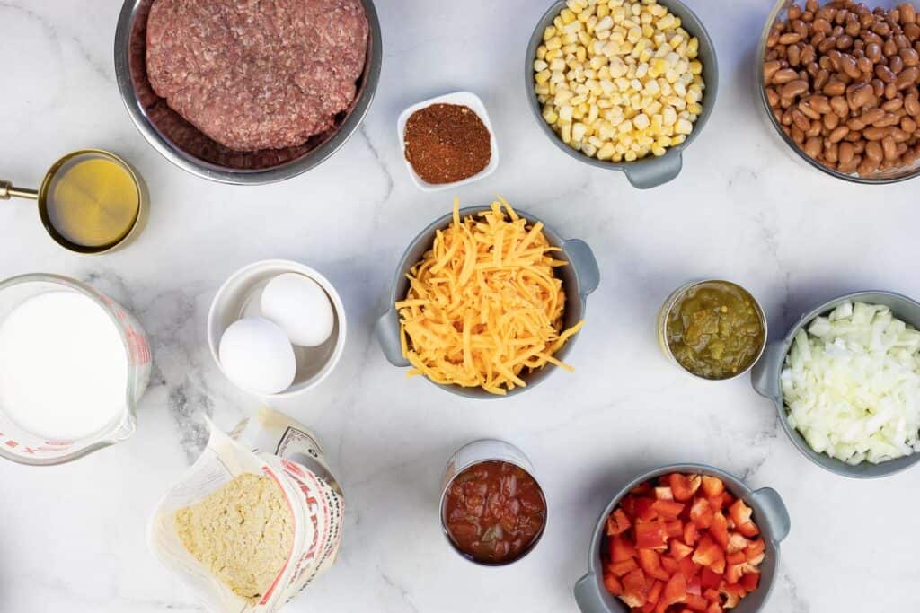 Ingredients to make Cowboy Cornbread Casserole.