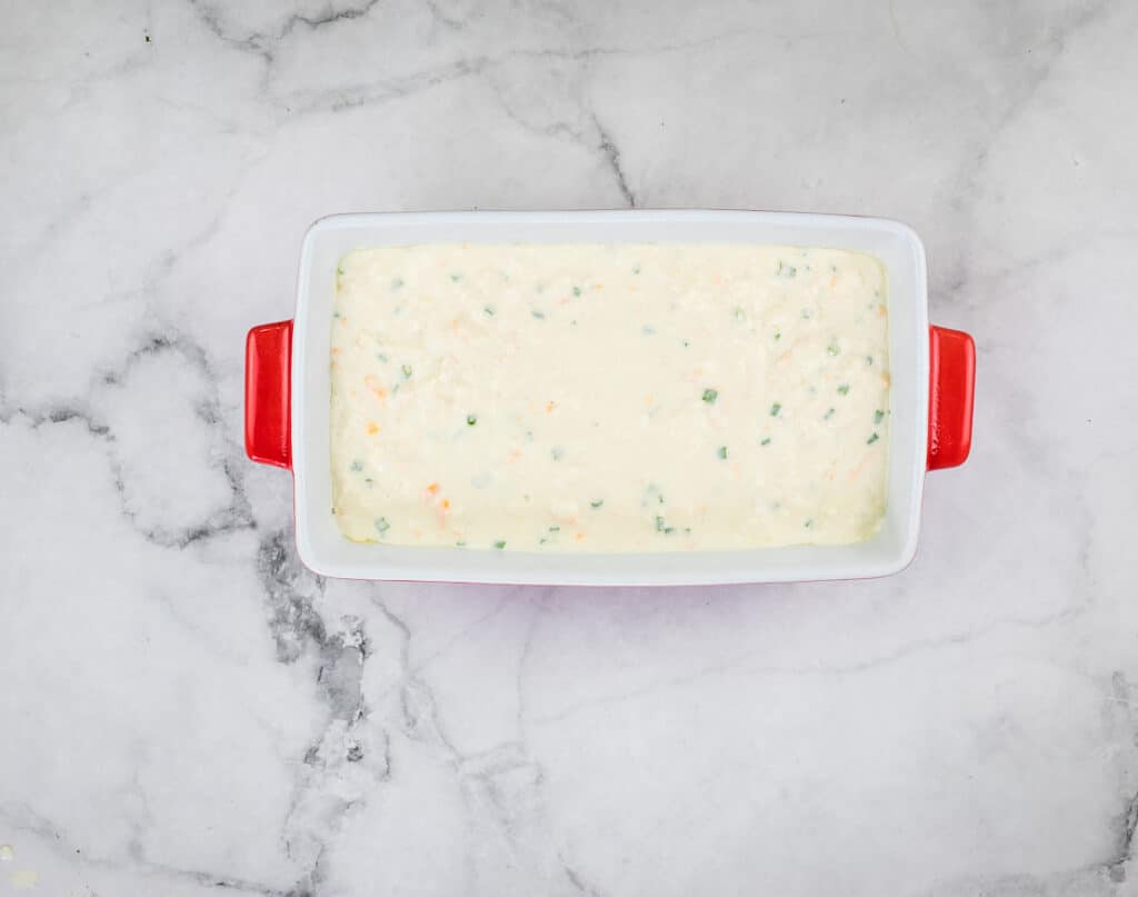 Potato Cheese Bread batter in a loaf pan.