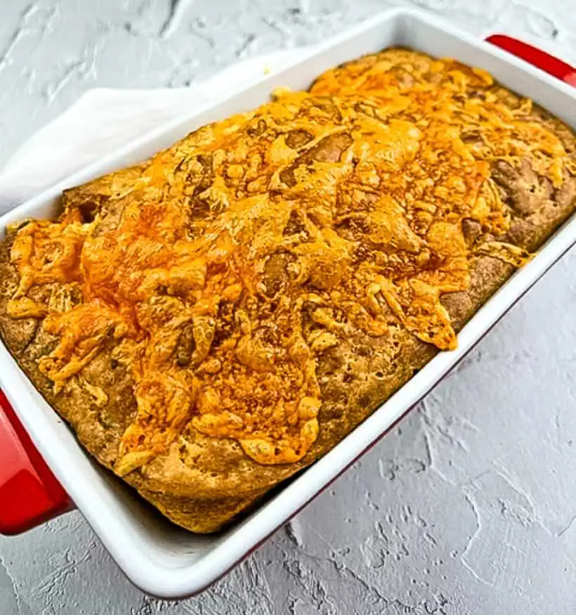 Potato Cheese Bread in a loaf dish.