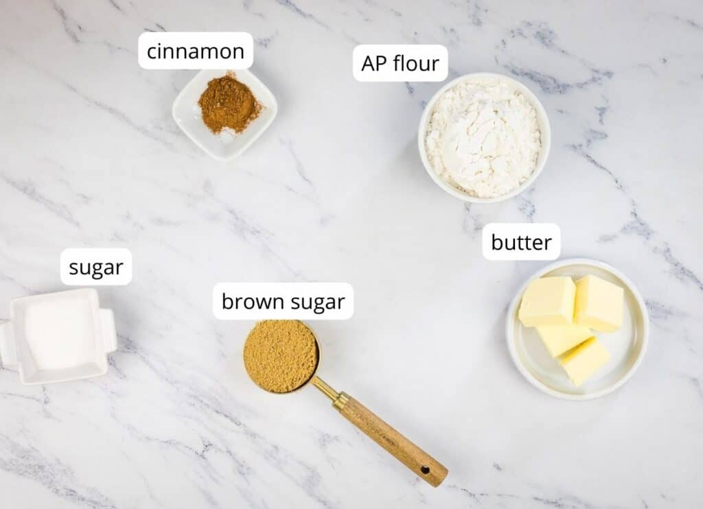 Labeled ingredients to make streusel topping.