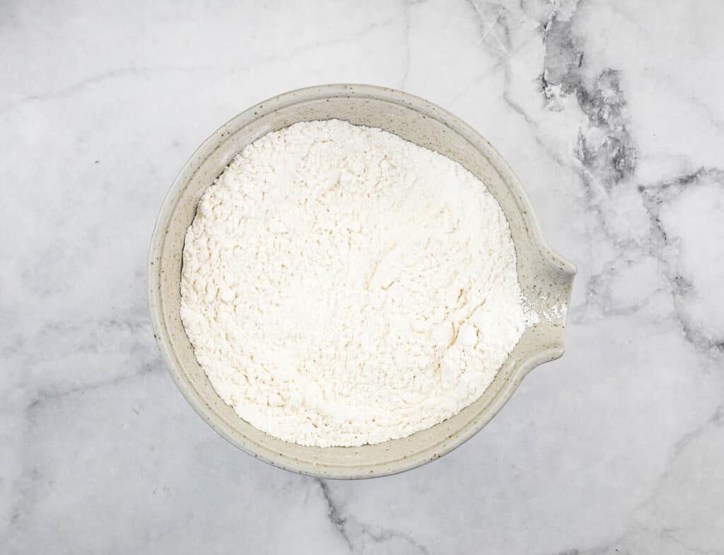 Dry ingredients mixed in a bowl.