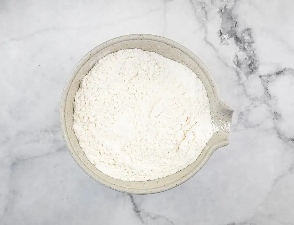 Dry ingredients mixed in a bowl.