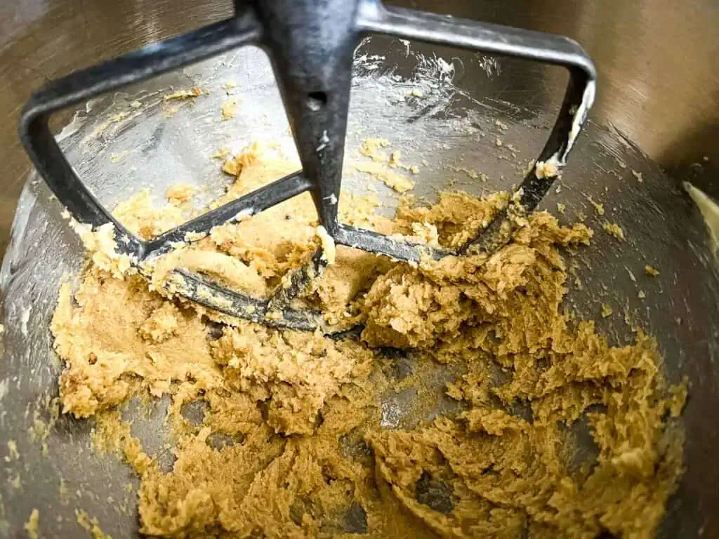 Creaming butter and sugar in a stand mixer.