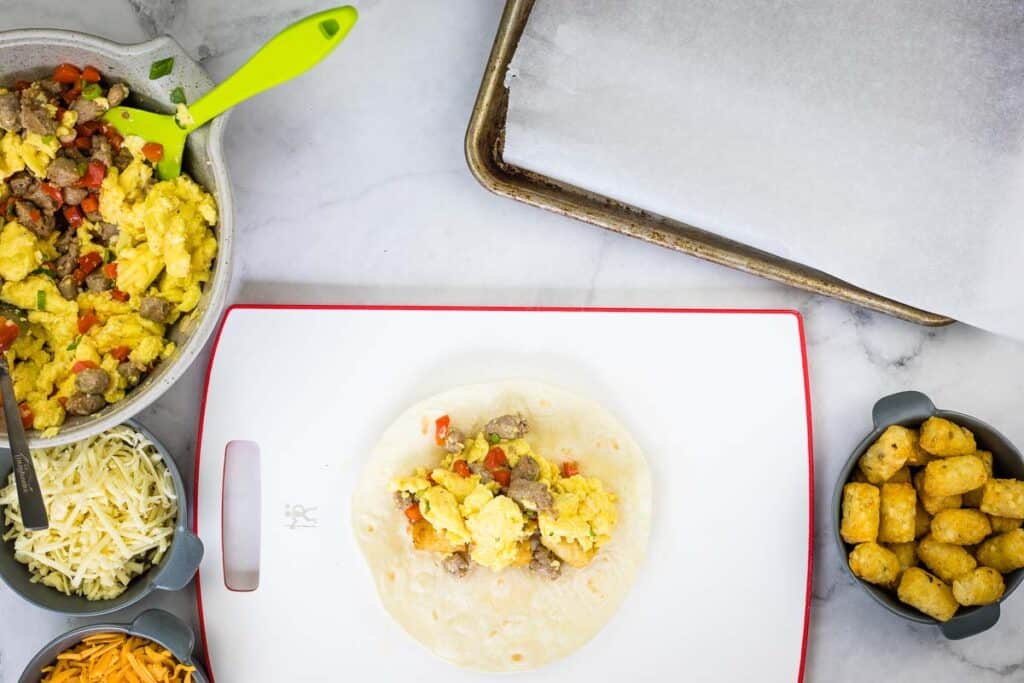 Egg added to the tortilla.