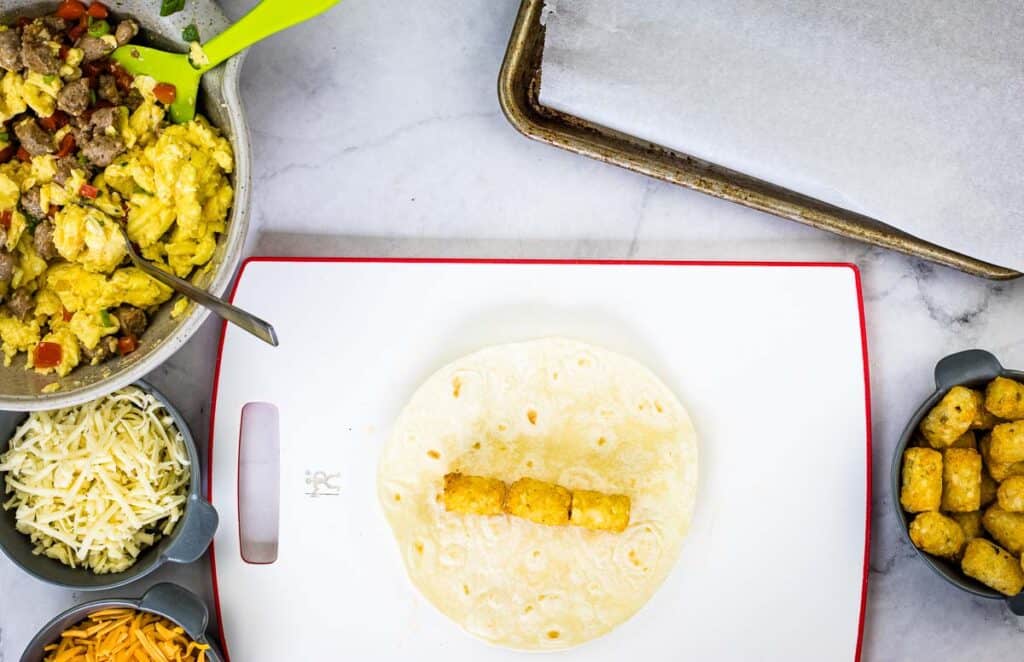 Tortilla with tater tots.