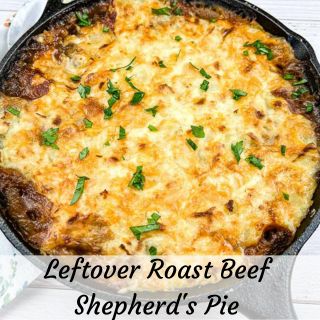 Leftover Roast Beef Shepherd's Pie in a cast iron dish.