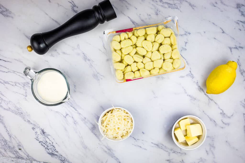Ingredients to make Gnocchi with Lemon Parmesan Sauce.