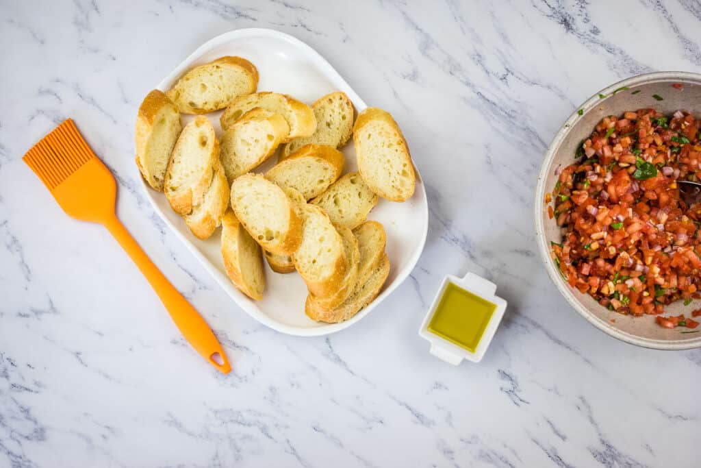 Brush the bread with olive oil before toasting or grilling.