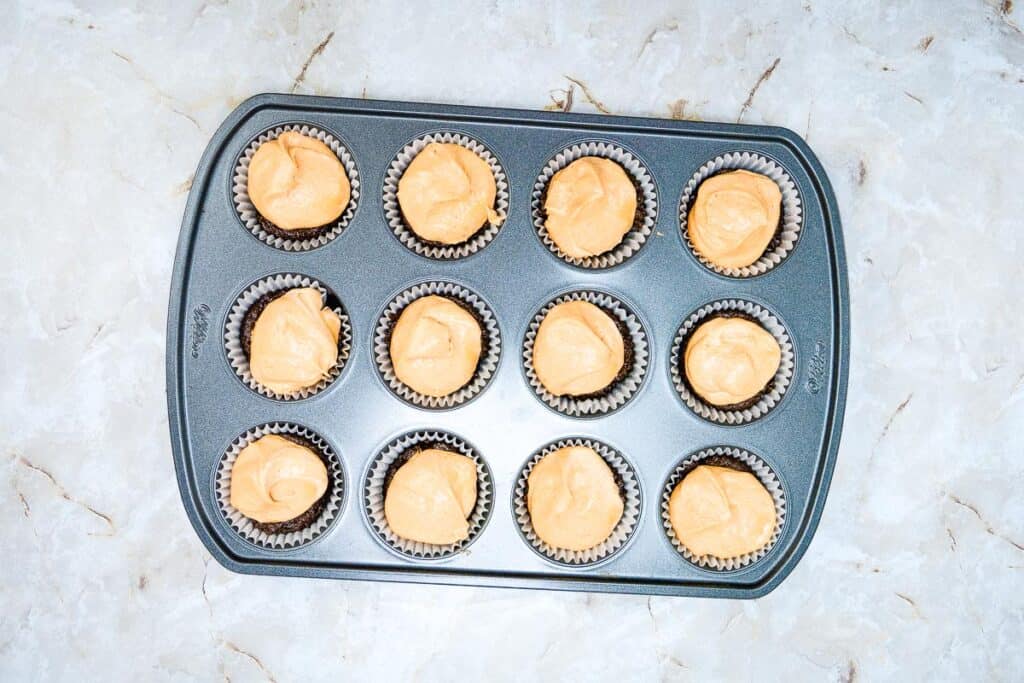 Batter in the muffin tin.