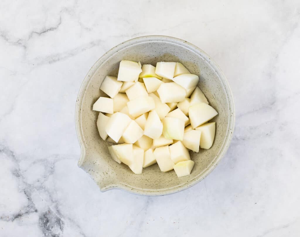 Diced kohlrabi.