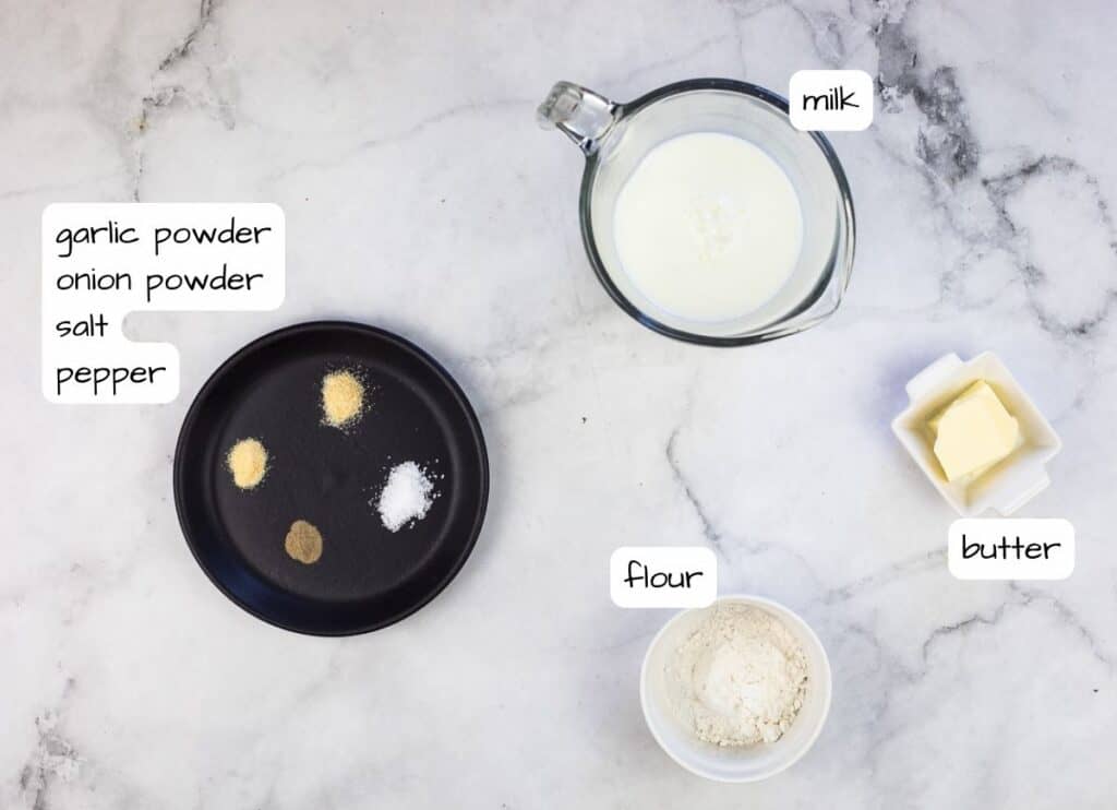 Labeled ingredients to make Creamed Kohlrabi.