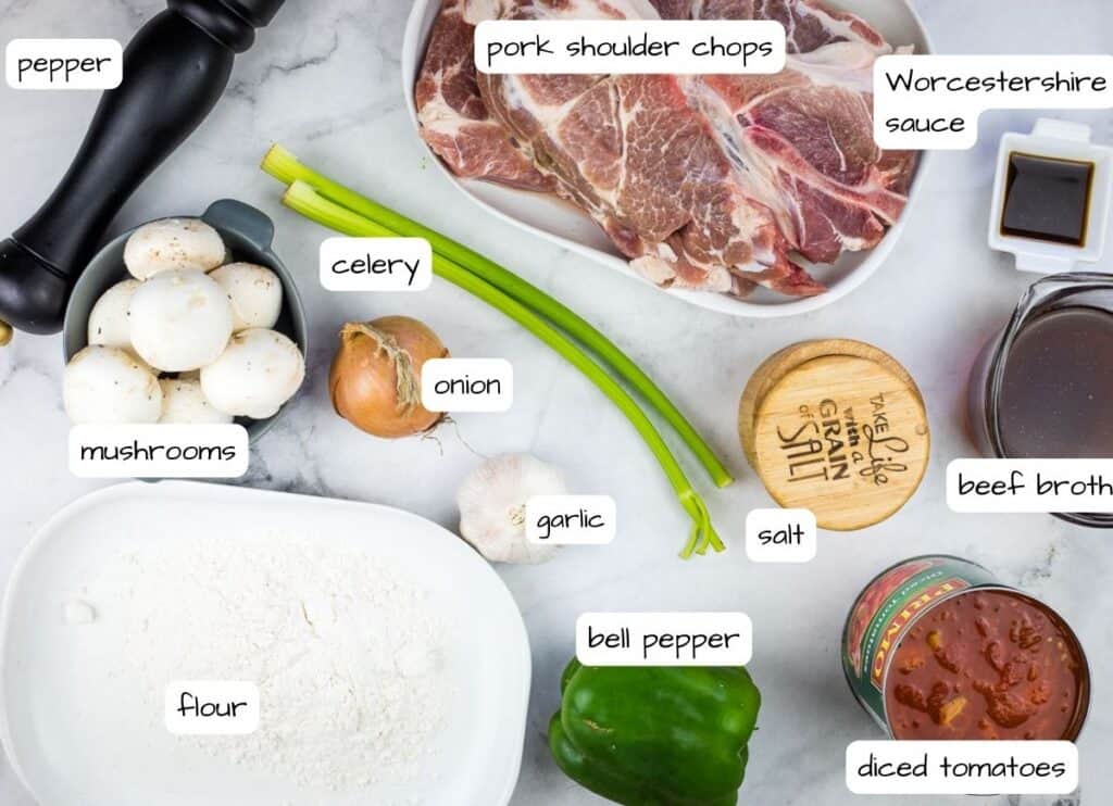 Ingredients to make Swiss Pork Chops.