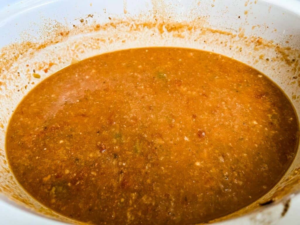 Pureed sauce in the slow cooker.