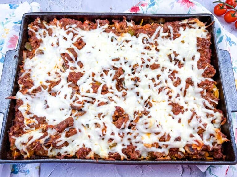 Million Dollar Spaghetti in a baking dish.