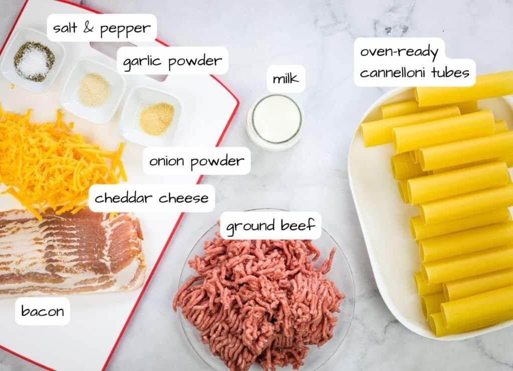 The ingredients for Smoked Shotgun Shells are shown on a white table.