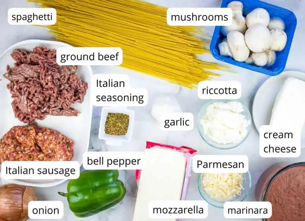 Ingredients for Million Dollar Spaghetti.