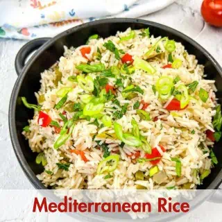 Mediterranean rice in a skillet.