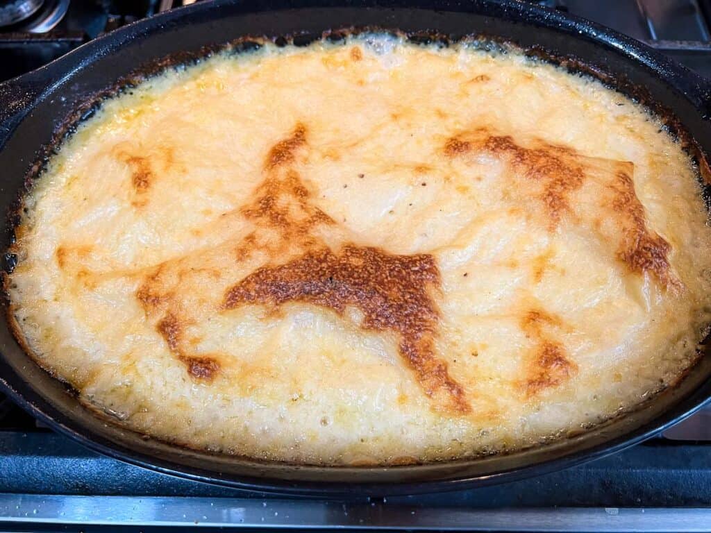 Cheesy grits in a casserole.