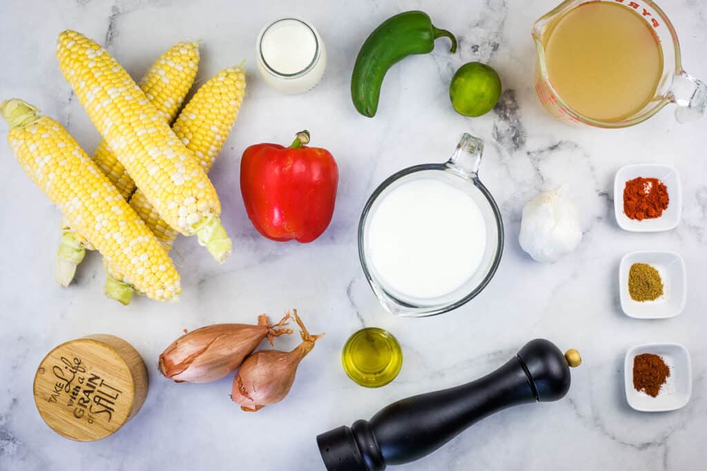 Ingredients for a mexican street corn soup.