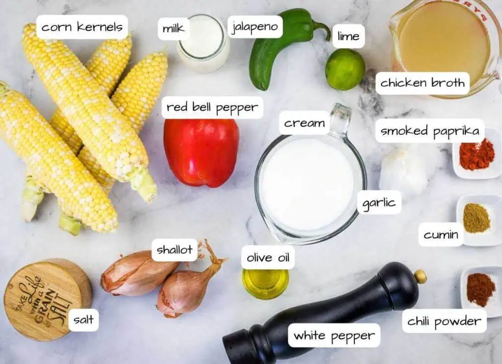 A list of ingredients for corn on the cob.