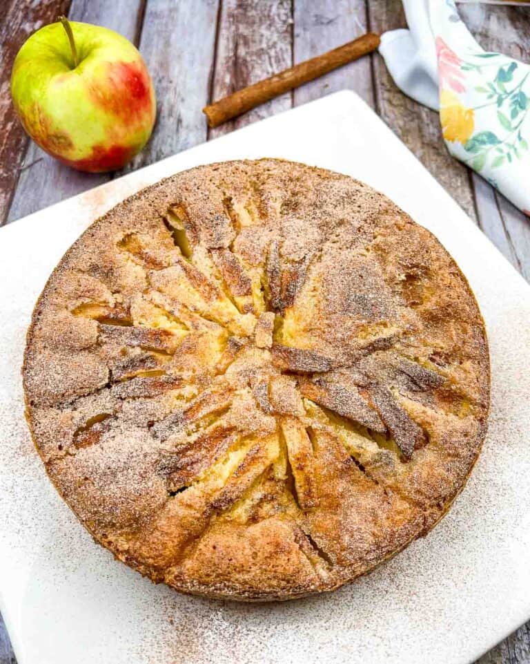 Nanna's Apple Cake on a white plate.