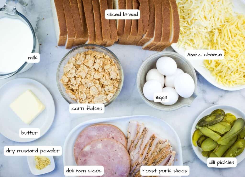 A list of ingredients for a breakfast sandwich.