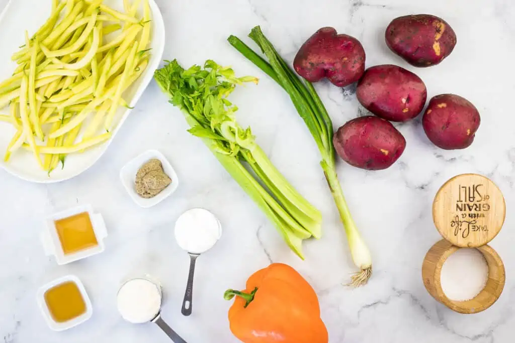 The ingredients to make Yellow Bean and Potato Salad.