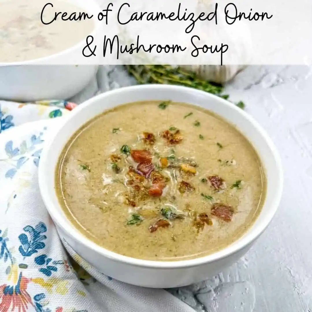 Cream of caramelized onion and mushroom soup.