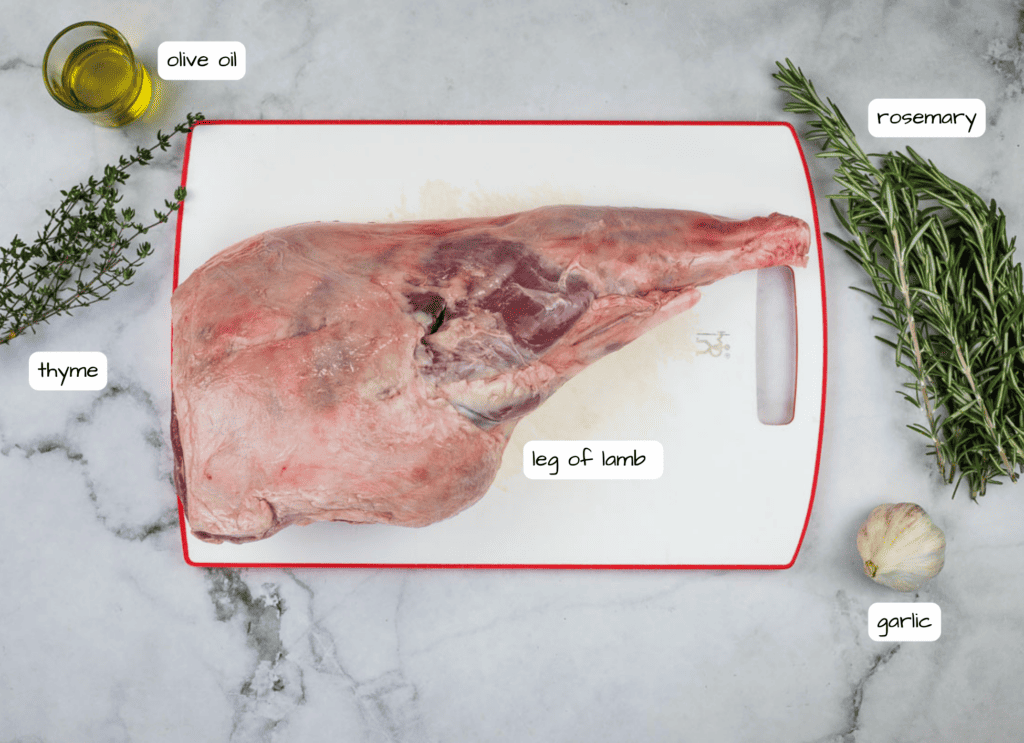 A cut of meat with herbs and spices on a cutting board.