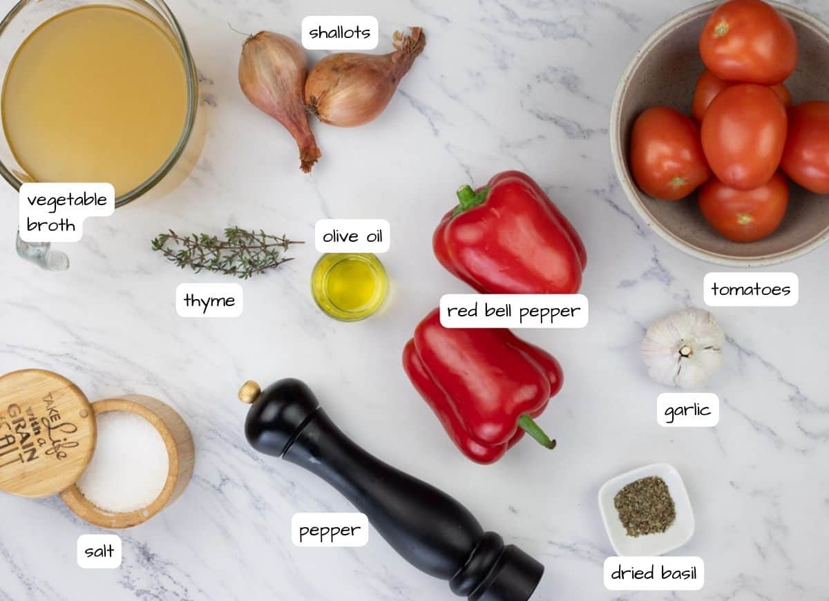 Ingredients for a tomato soup.