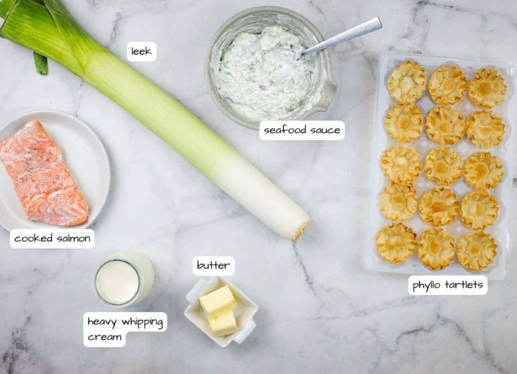 The ingredients for a salmon and leek tartare.