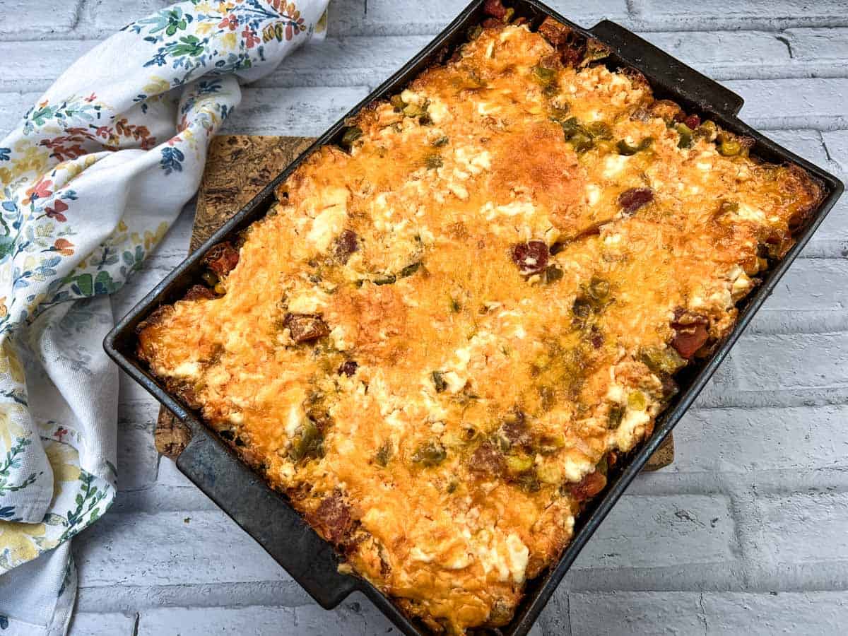 A slice of beefy John Wayne casserole on a plate.