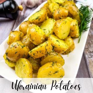 Ukrainian Potatoes on a white plate.