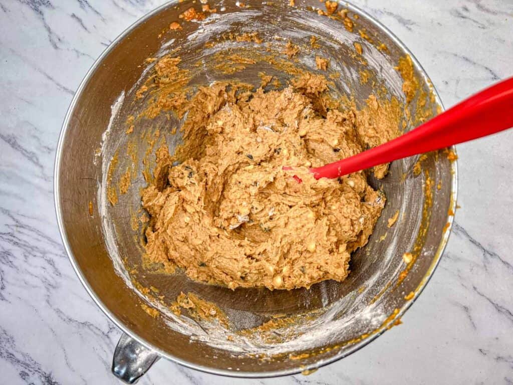 Mix in the dry ingredients until just combined.