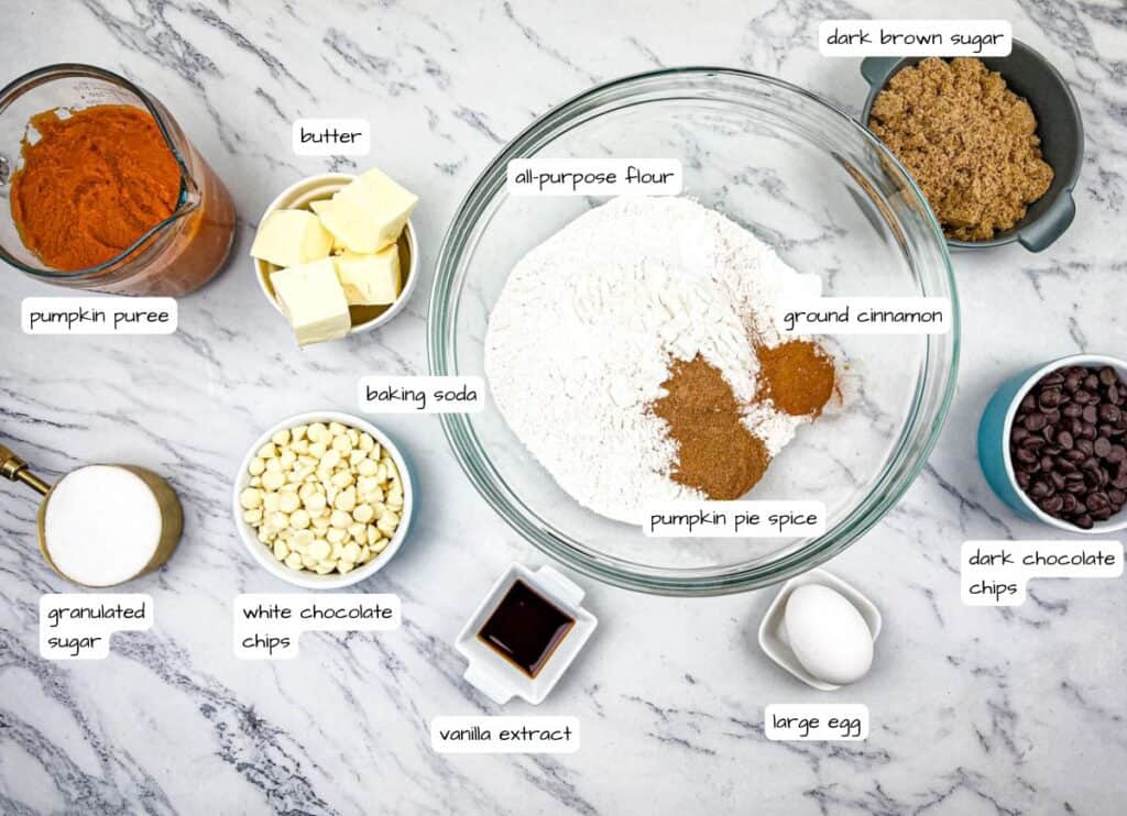 Pumpkin blondie ingredients with labels.