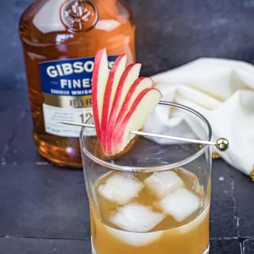 Gibson’s Apple Pie Old Fashioned on a glasss.