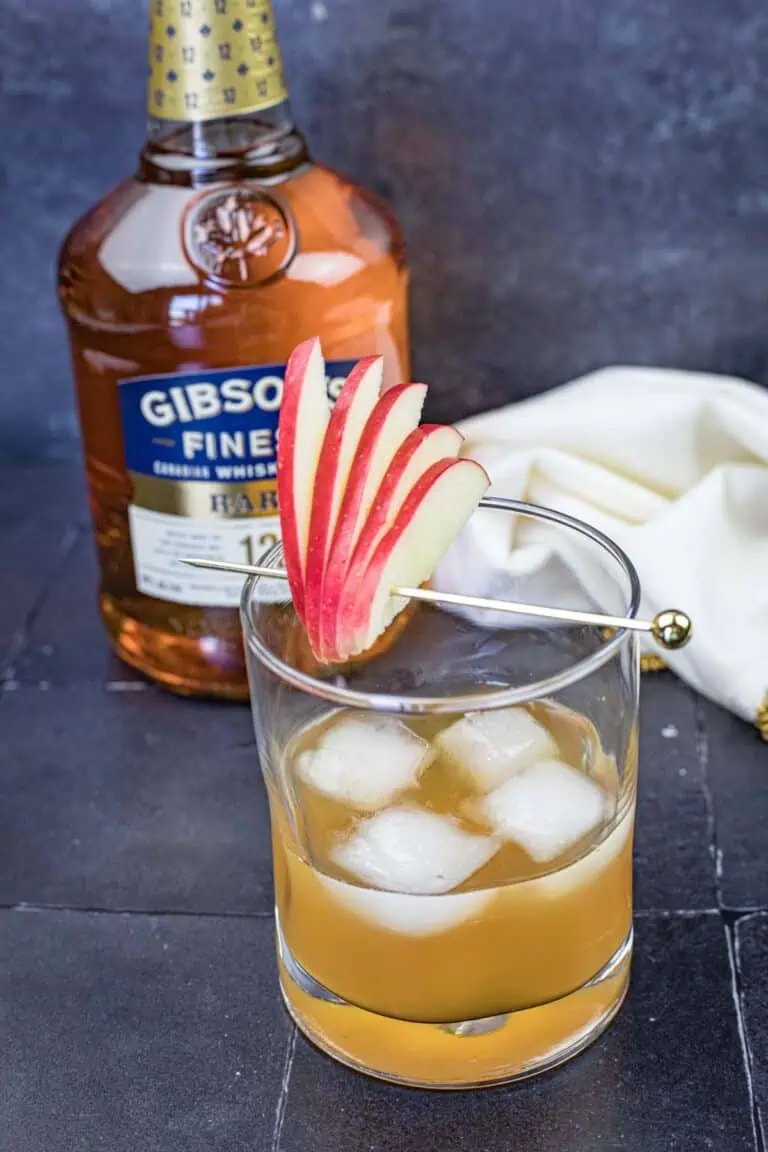 Gibson’s Apple Pie Old Fashioned on a glasss.