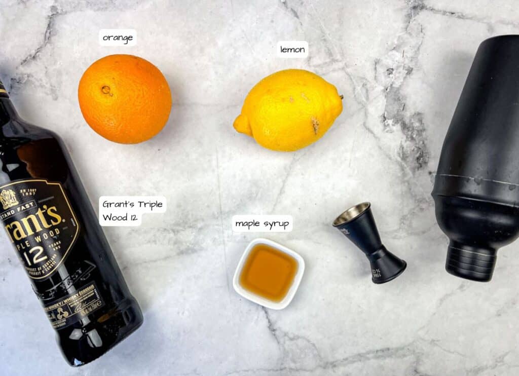 Grant’s Smoky Maple Sour ingredients with labels.