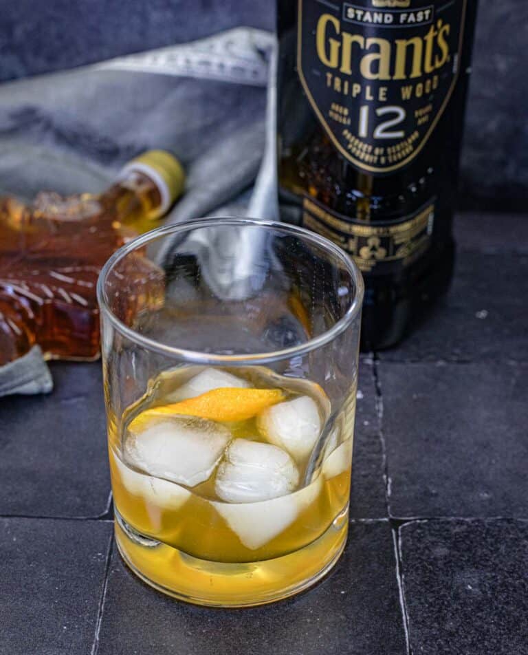 Grant’s Smoky Maple Sour on a glass.
