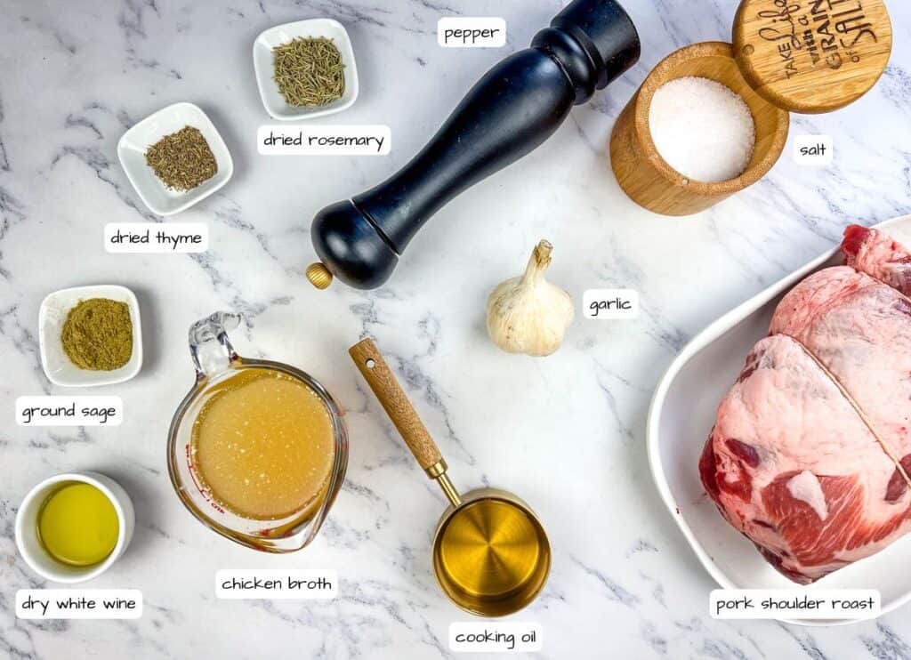 Slow Cooker Herb-Crusted Pork Roast ingredients with labels.