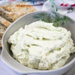 A bowl of homemade Boursin Cheese with Fresh Herbs.