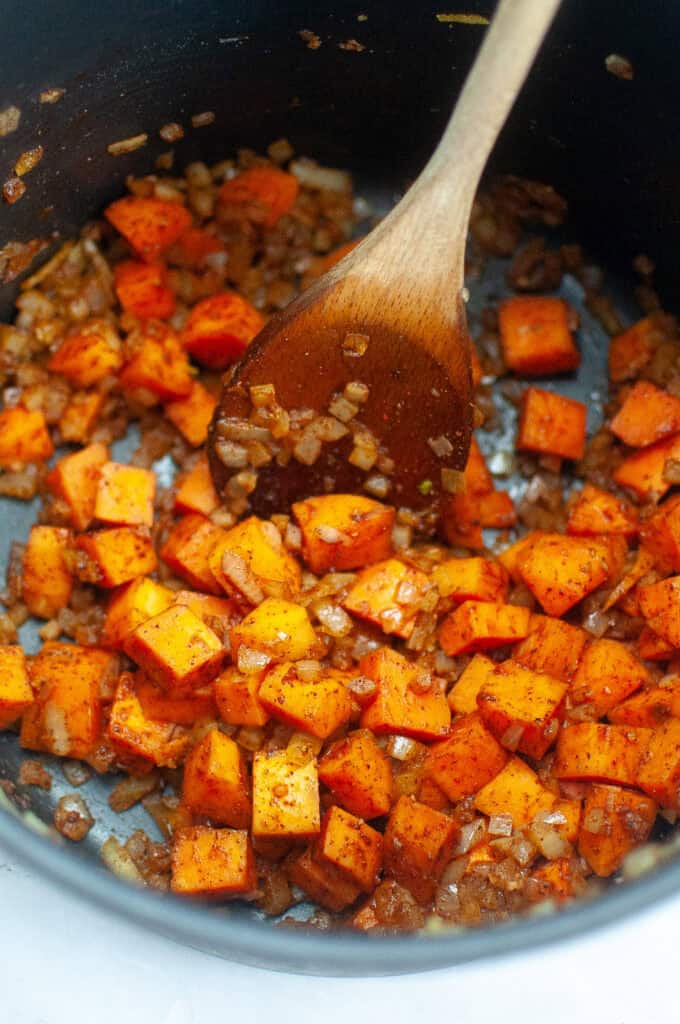 Mix well to evenly coat the vegetables with the spices.