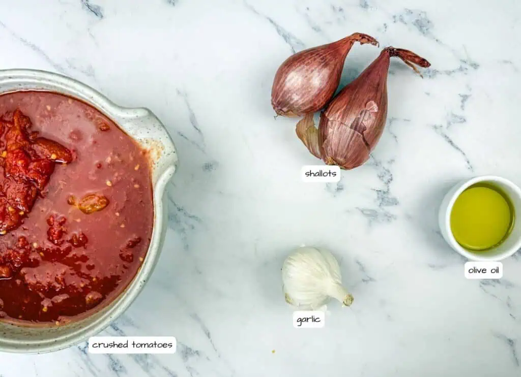 Tomato sauce ingredient on the table with label.