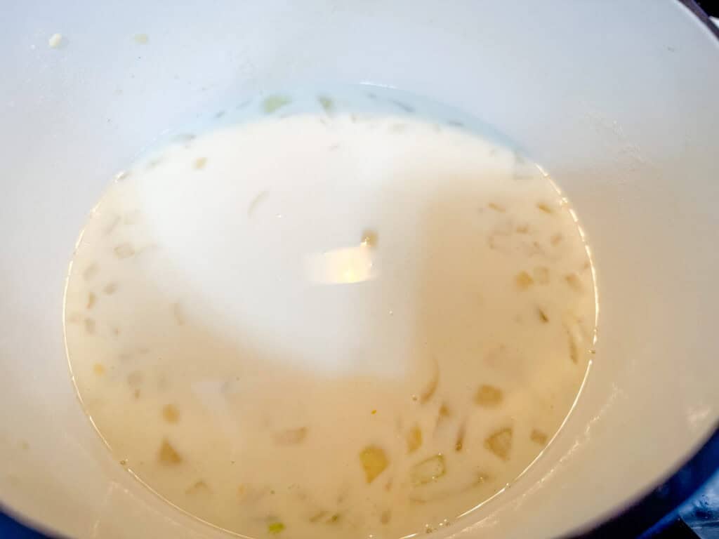 Add the flour, then the milk.