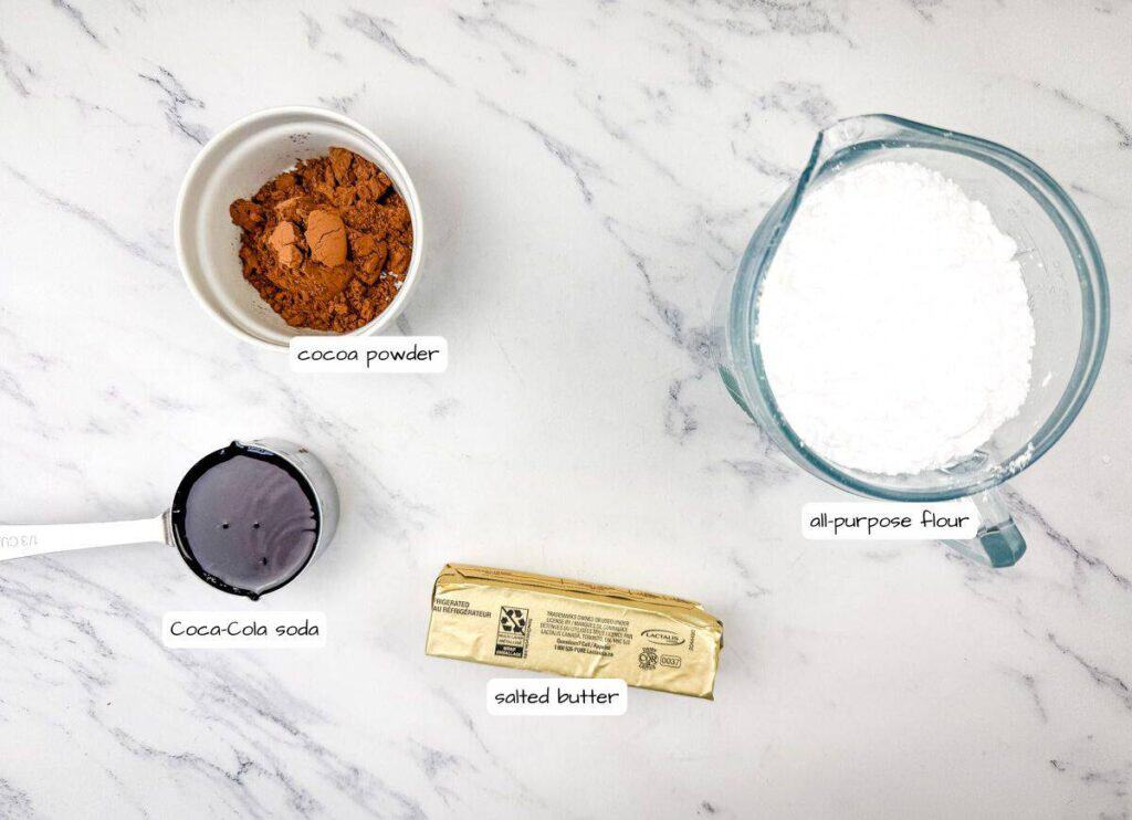 Coca-Cola Cake icing ingredients with labels.