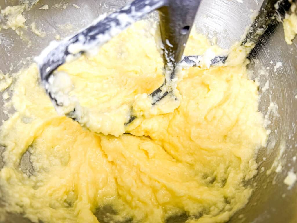 Add the eggs one at a time.