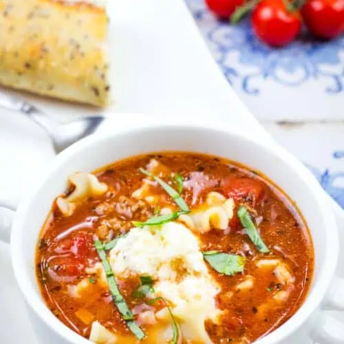 A bowl of Lasagna soup.