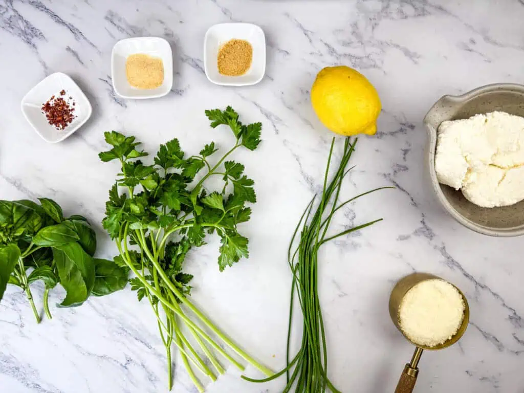 Ingredients for Ricotta Meatballs on the table.