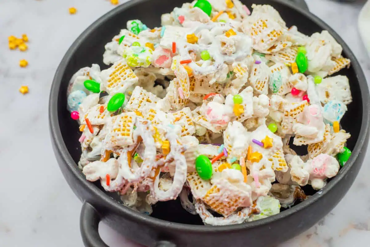 A black bowl filled with Leprechaun Bait.
